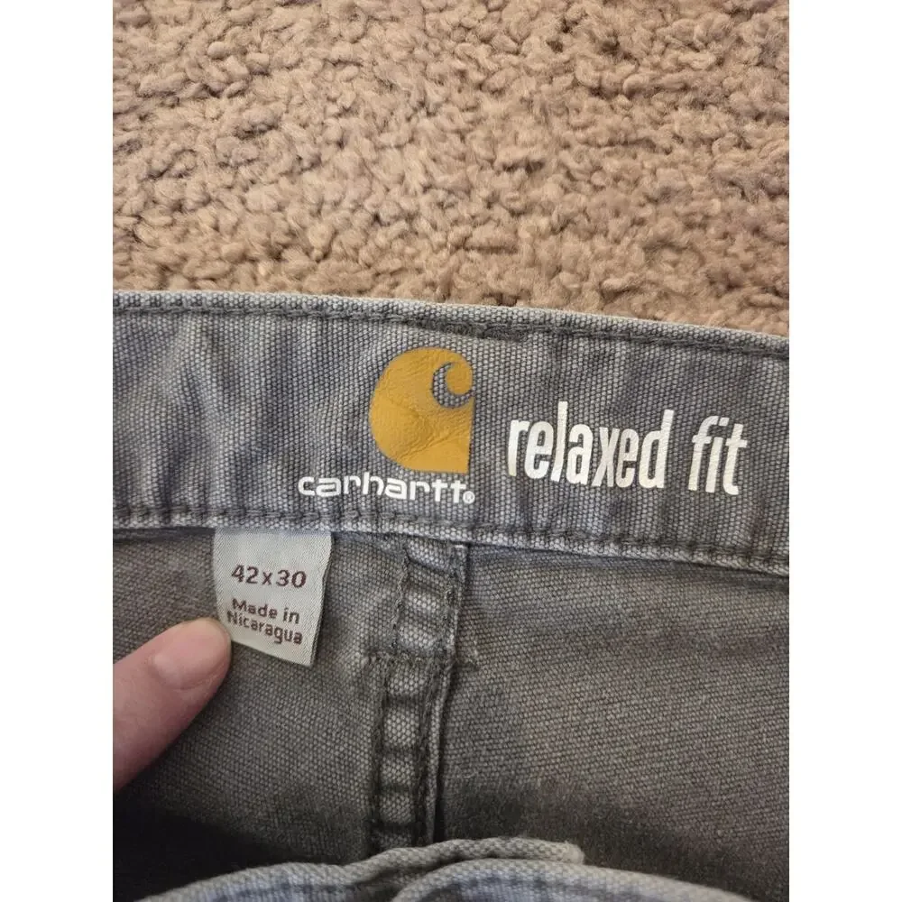 Carhartt Gray Relaxed Fit Canvas 5 Pocket Work Pants, Men’s Size 42x27